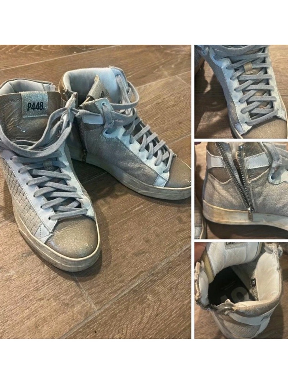 P448 Women's High-Top Sneakers in Silver Gray